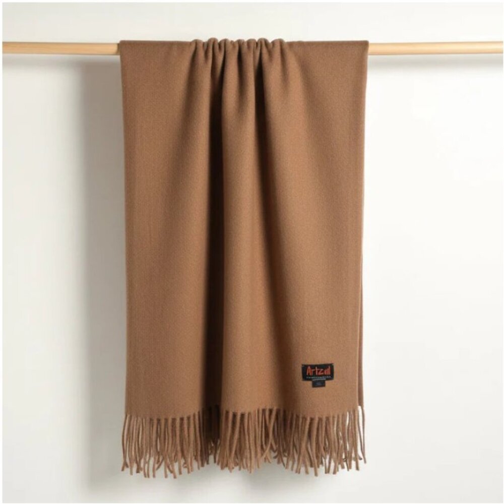ARTZNL 100% Baby Alpaca Throw Blanket Camel Brown Large 71x51 Soft Lightweight